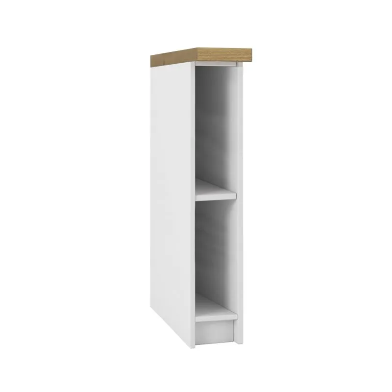 Szafka kuchenna, otwarta, wąska, z blatem, 15x60x86 cm, biel, dąb artisan, mat