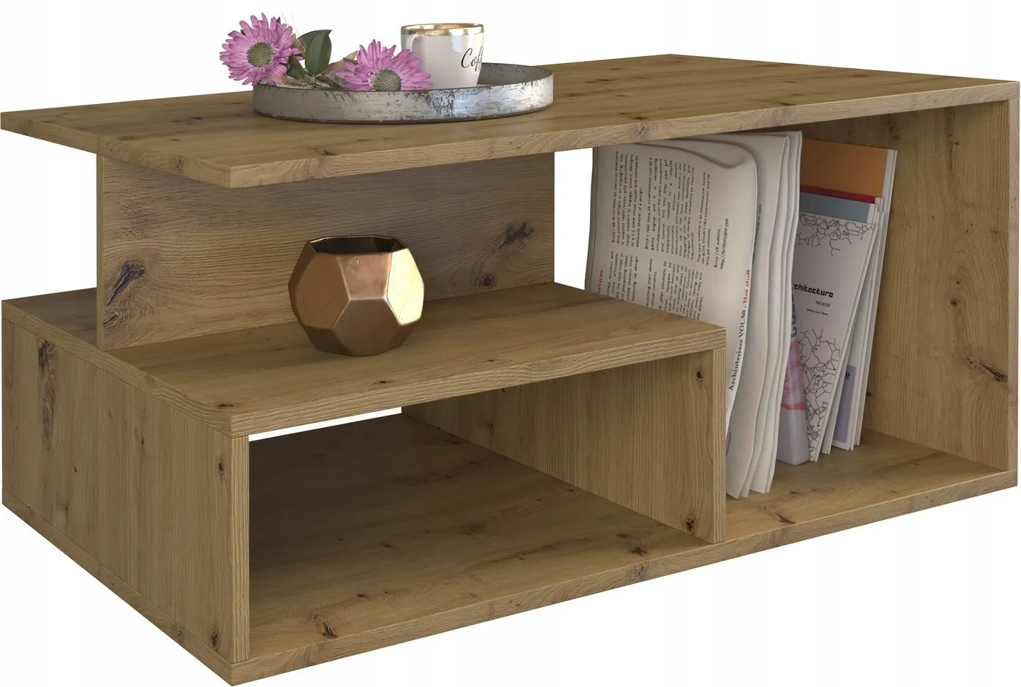 Ława, stolik do salonu, prima, dąb artisan, 90x51x43 cm