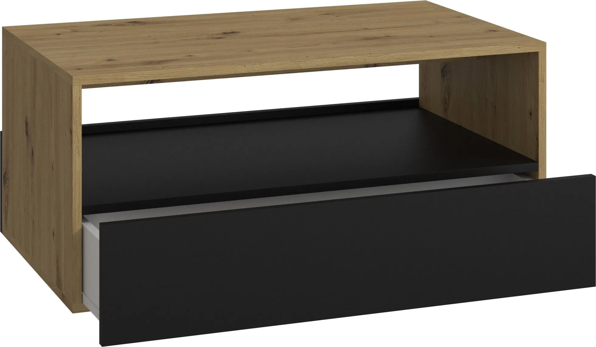 Stolik kawowy, ława do salonu, rebel, 90x50x40 cm, dąb artisan, czerń, mat