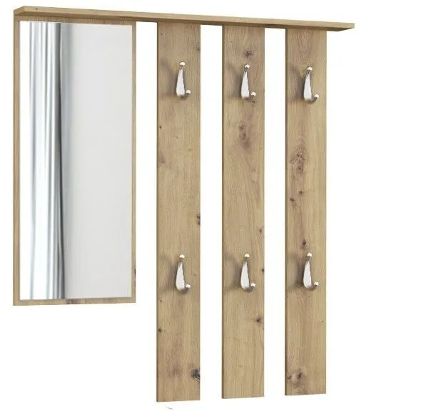 Wieszak do przedpokoju, półka, lustro, paris, 99x16x111 cm, dąb artisan