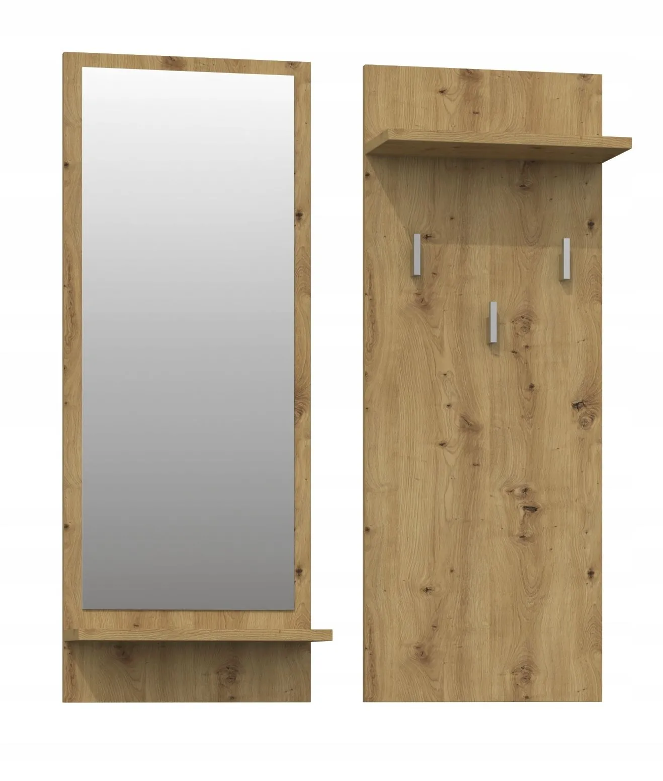 Wieszak na ubrania, półki, lustro, riva, 70x16x90 cm, dąb artisan