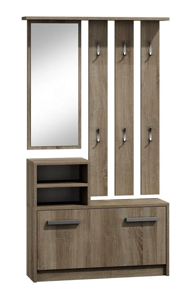 Garderoba, szafka na obuwie, wieszak z lustrem, vera, 85x24x180 cm, trufel