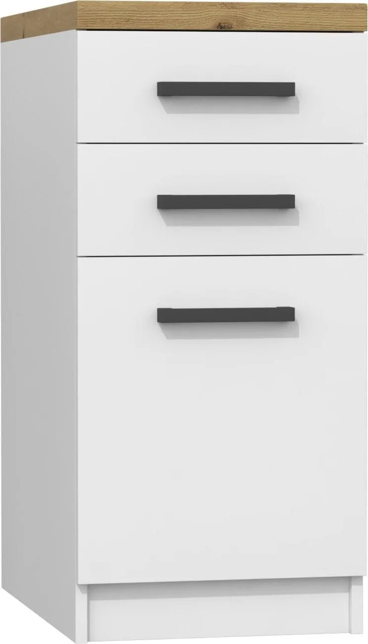 Szafka kuchenna, z blatem, szufladami, 40x60x86 cm, biel, dąb artisan, mat