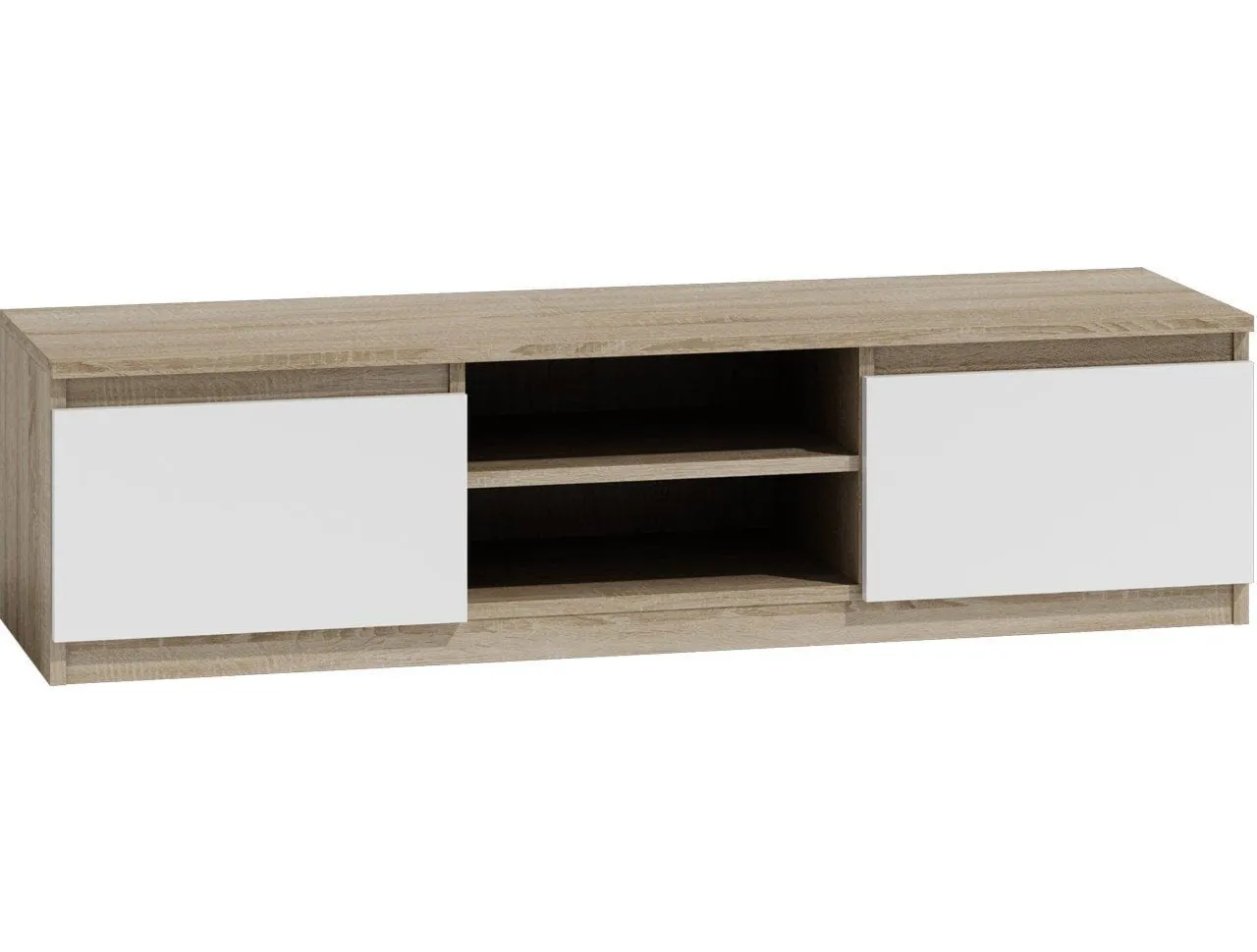 Szafka pod telewizor, stolik rtv, malwa, 140x40x36 cm, dąb sonoma, biel, mat
