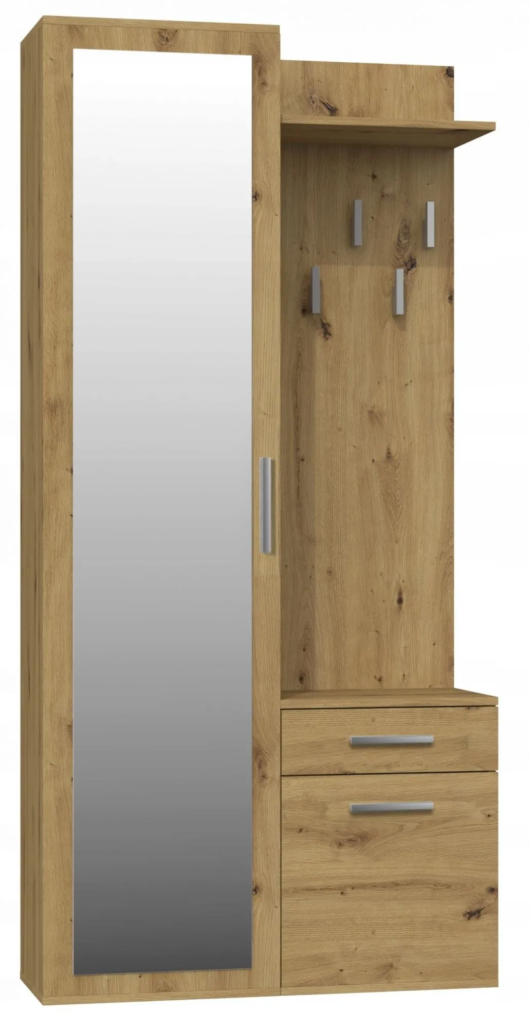 Garderoba, szafa, wieszak, lustro, duo, 100x35x180 cm, dąb artisan
