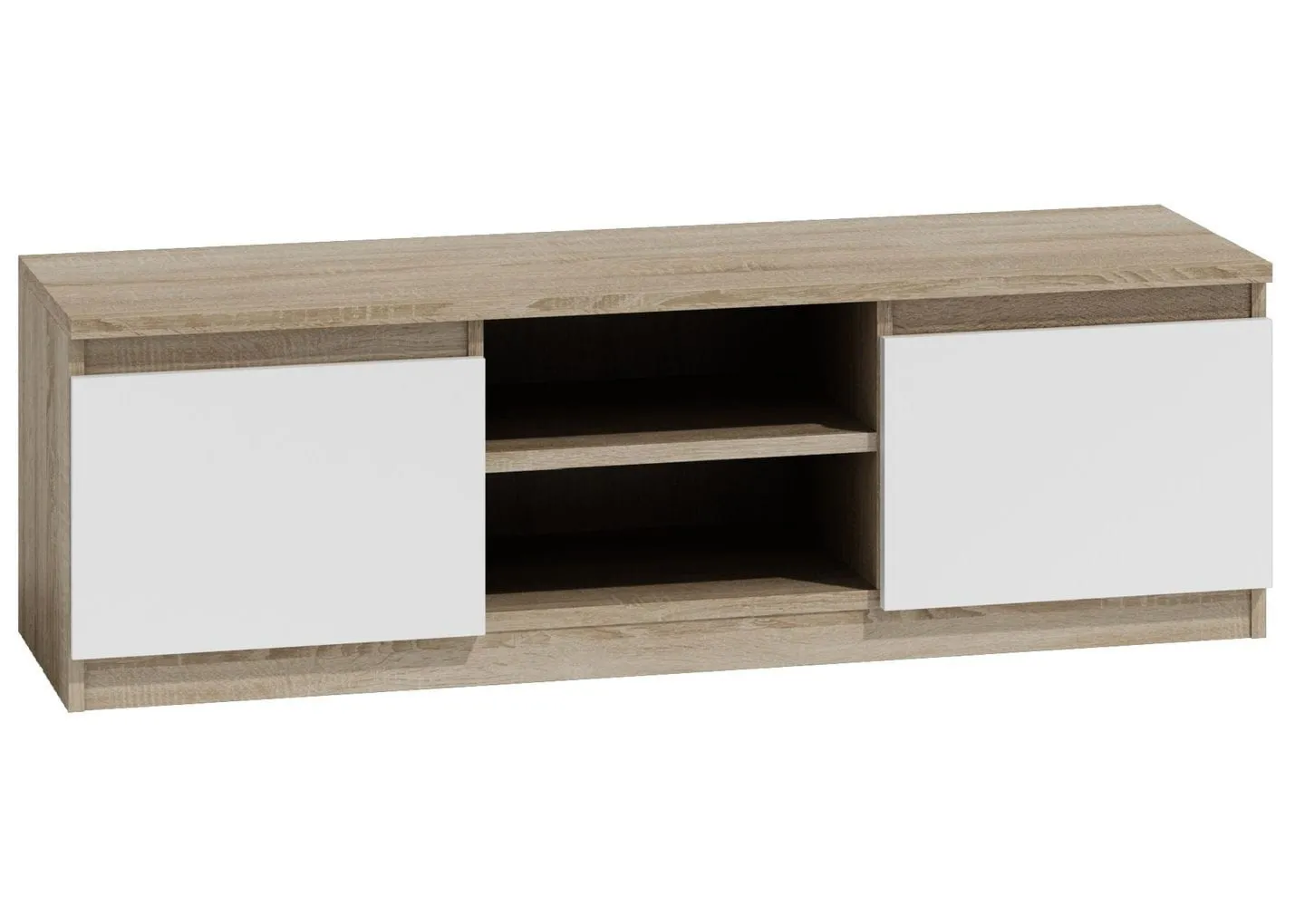 Szafka pod telewizor, stolik rtv, malwa, 120x40x36 cm, dąb sonoma, biel, mat