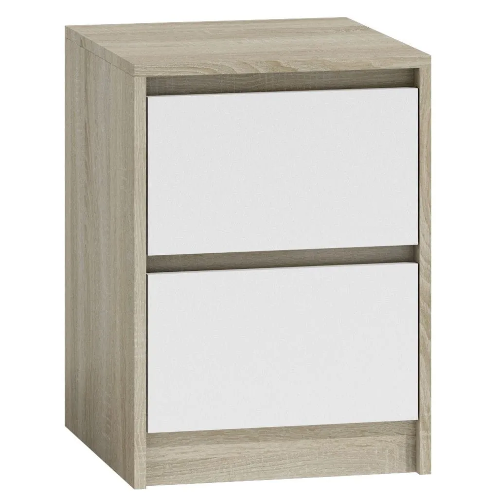 Szafka nocna, stolik, KARO K2, 40x43x55 cm, dąb sonoma, biel, mat