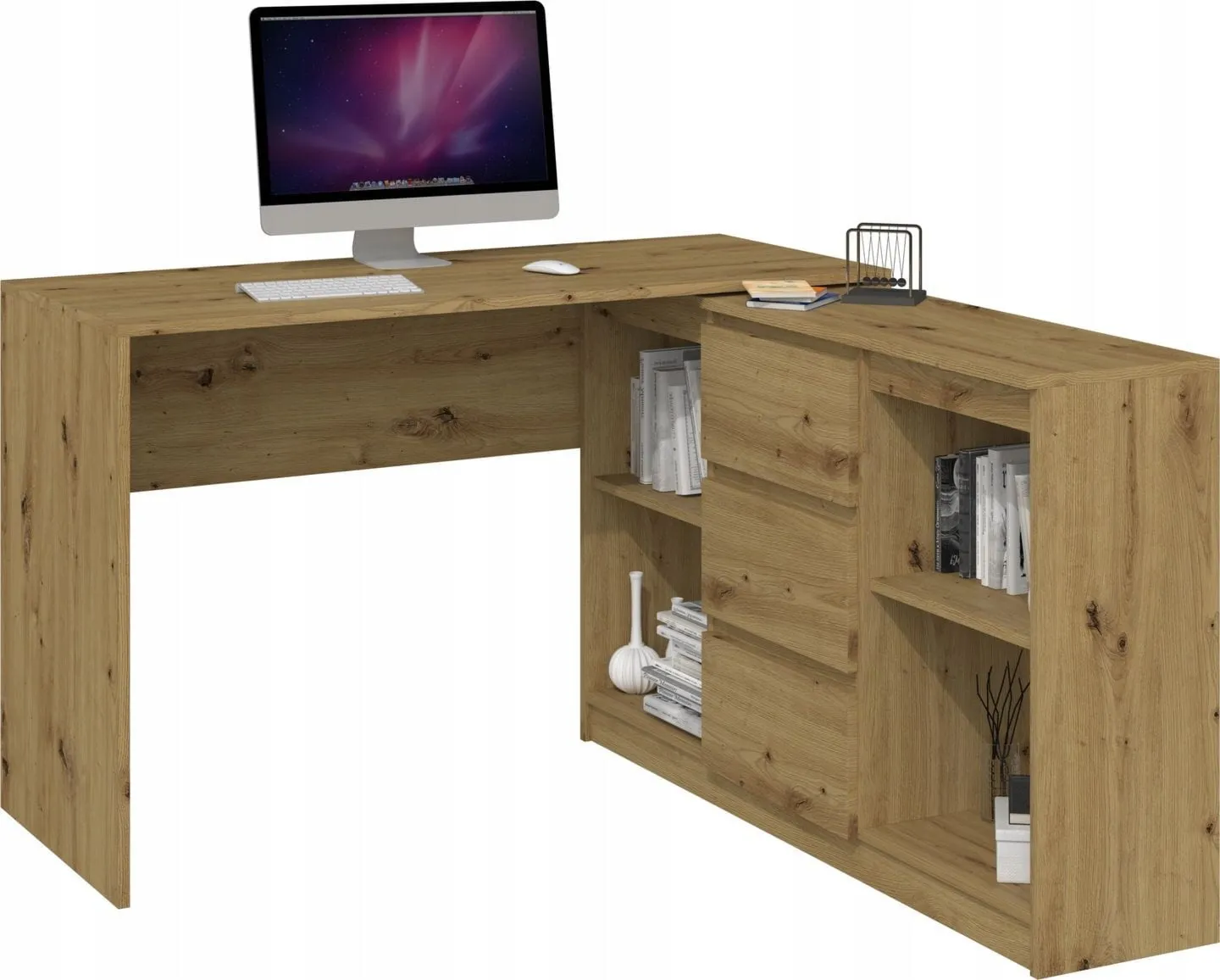 Biurko narożne, komoda na dokumenty, 2D3S, 120x123x76 cm, dąb artisan