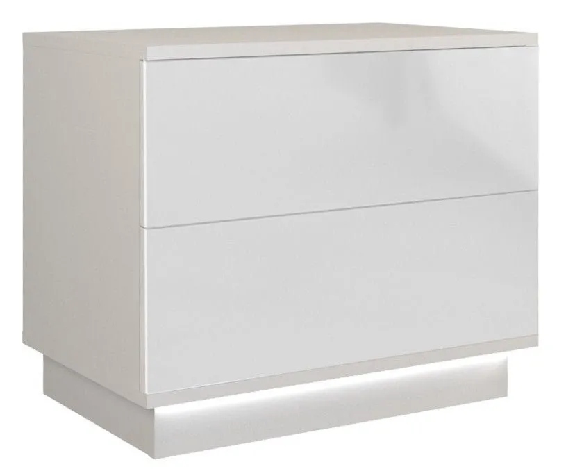 Szafka nocna, stolik, podświetlenie led, S2, 55x35x47 cm, biel, połysk