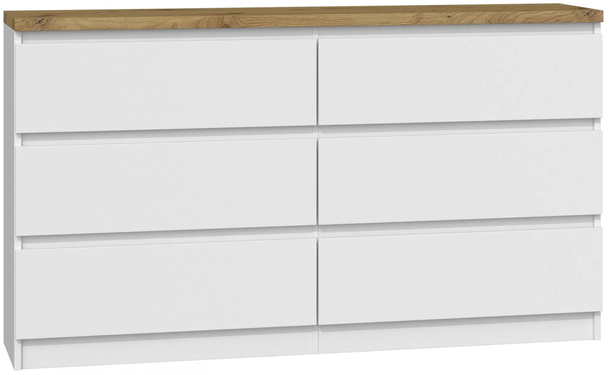 Komoda do sypialni, salonu, M6, 140x40x77 cm, biel, mat, dąb artisan