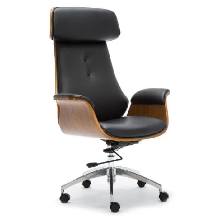 Fotel biurowy, gabinetowy, obrotowy, ekoskóra, frodo, czarny, orzech