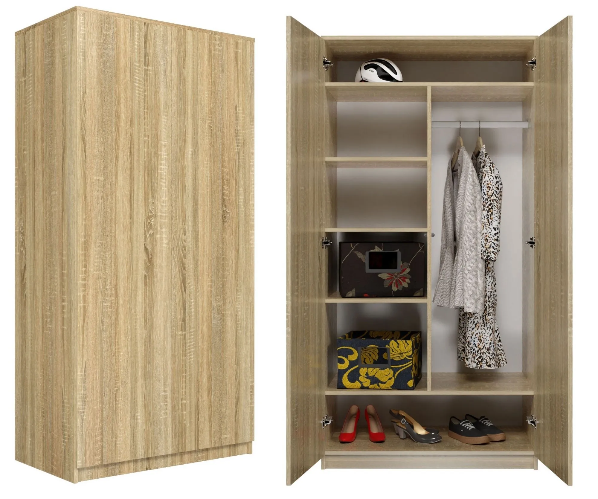 Szafa do sypialni, drzwi, półki, 90x50x180 cm, dąb sonoma, mat