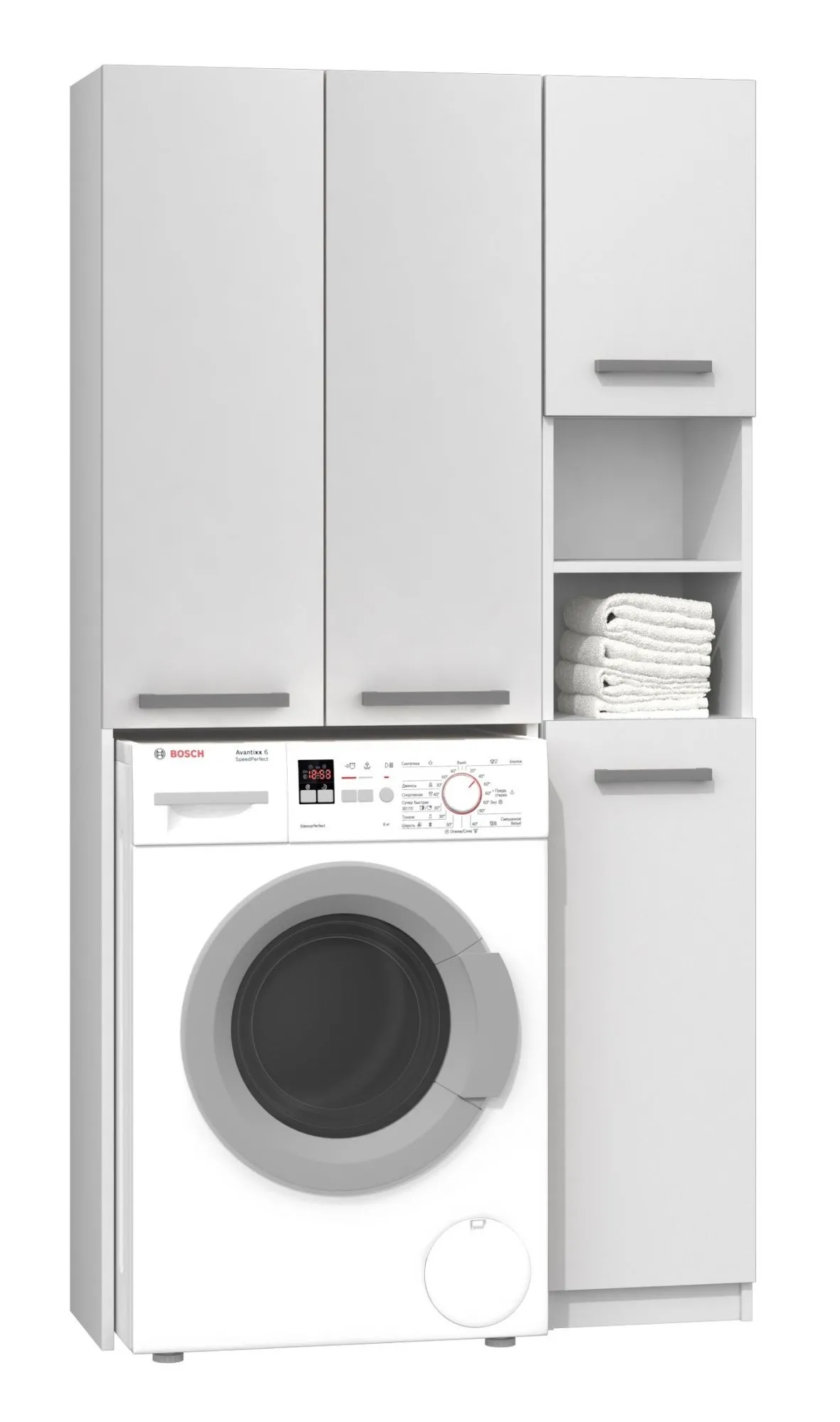 Zestaw łazienkowy, szafka nad pralkę, słupek, marpol DD, 96x30x183 cm, biel, mat