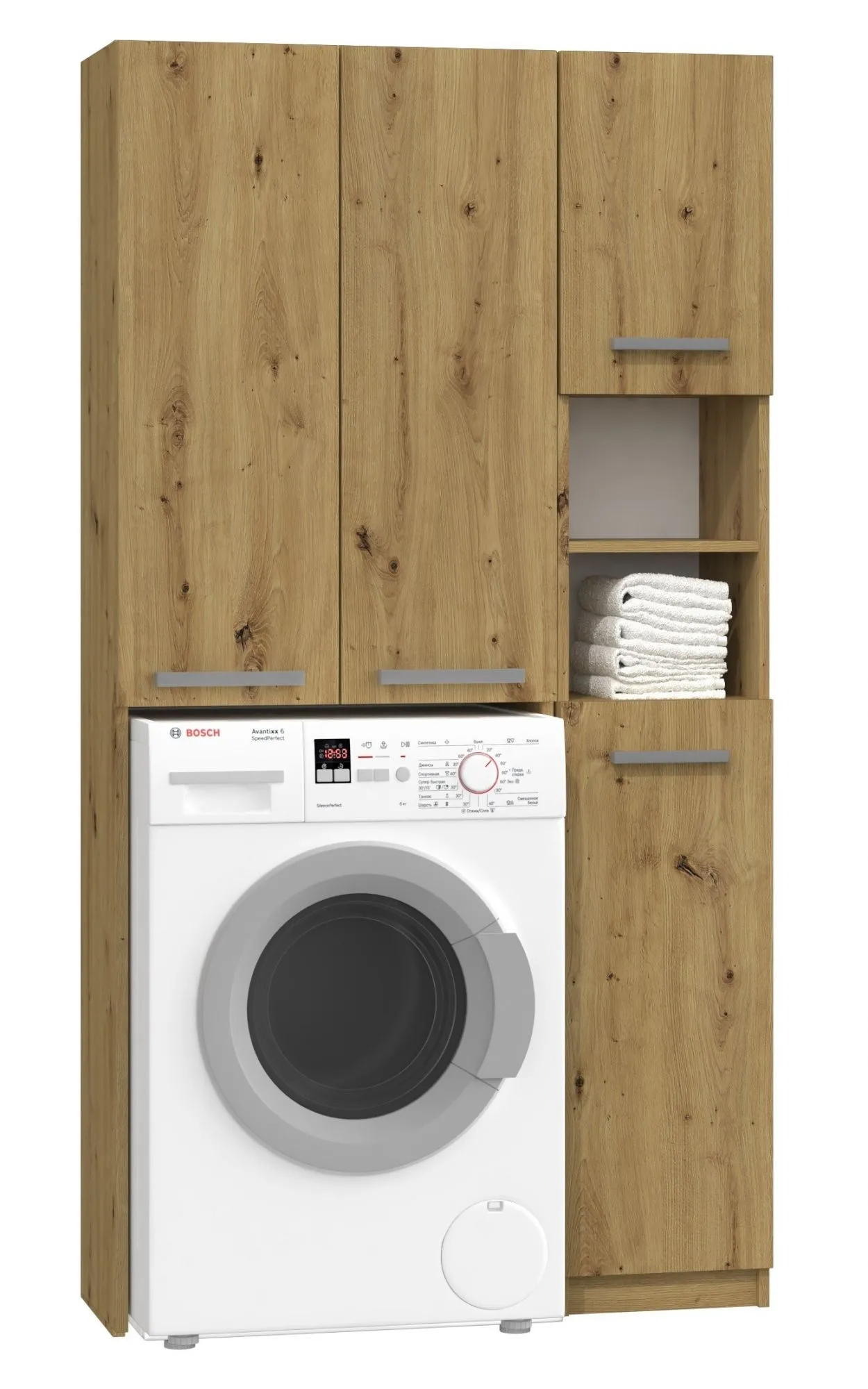 Zestaw łazienkowy, szafka nad pralkę, słupek, marpol DD, 96x30x183 cm, dąb artisan