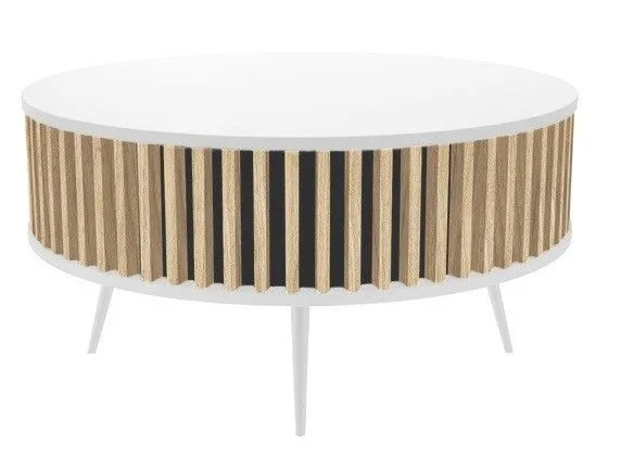 Stolik kawowy, okrągły, ronda, 90x46 cm, biały, dąb artisan