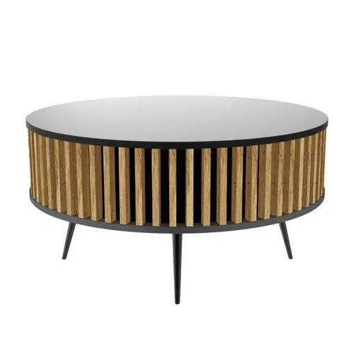 Stolik kawowy, okrągły, ronda, 90x46 cm, czarny, dąb artisan