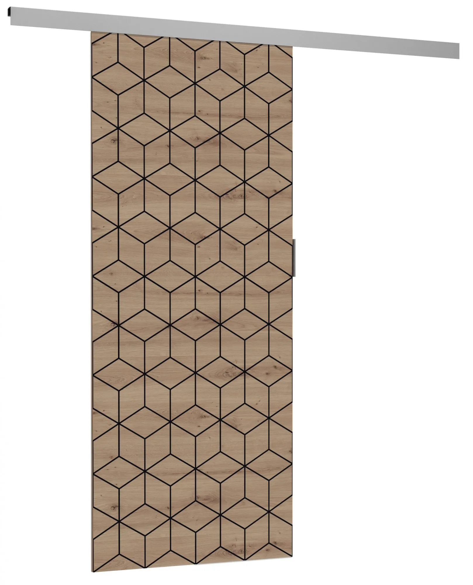 Drzwi przesuwne, naścienne, Luca, Heksagon, 86x205 cm, dąb artisan