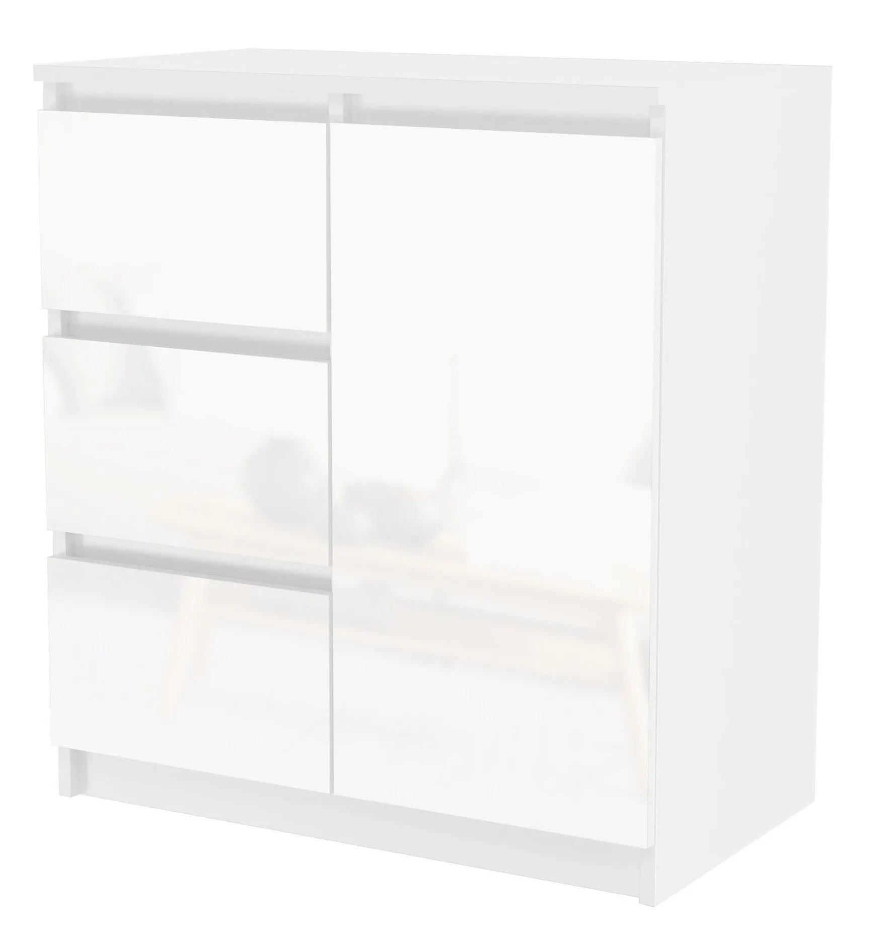 Komoda z szufladami, 1D3S, 80x40x75 cm, biel, połysk