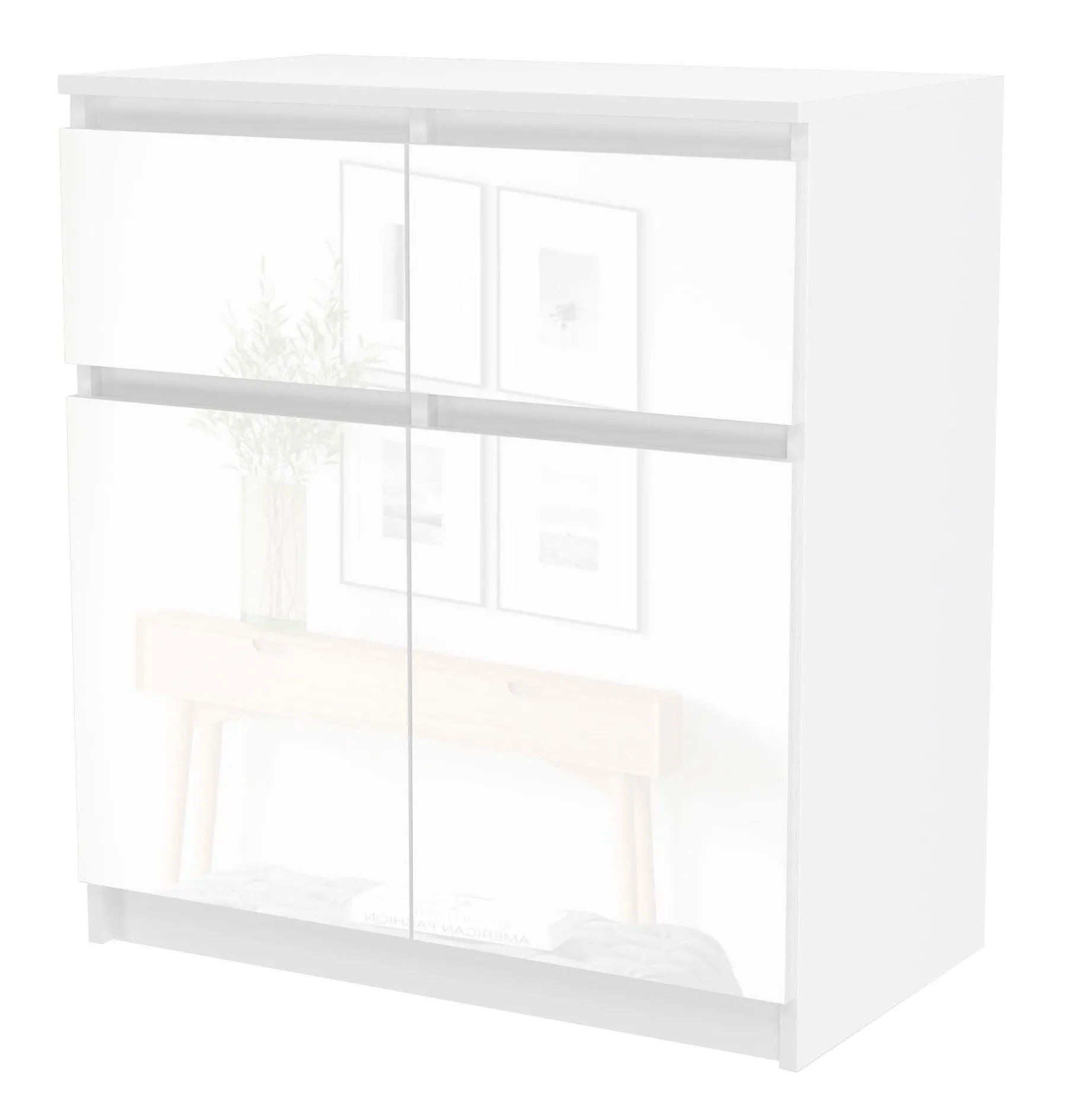 Nowoczesna komoda Malaga, 2D2S, 70x40x77 cm, biel, połysk