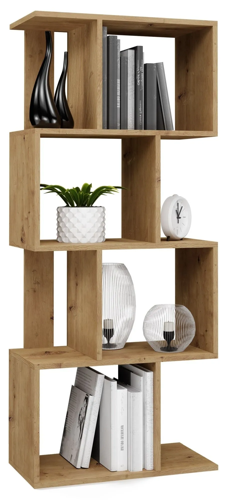 Regał stojący, półka, szafka, Fiesta 4P, 59,5x30x140 cm, dąb artisan, mat