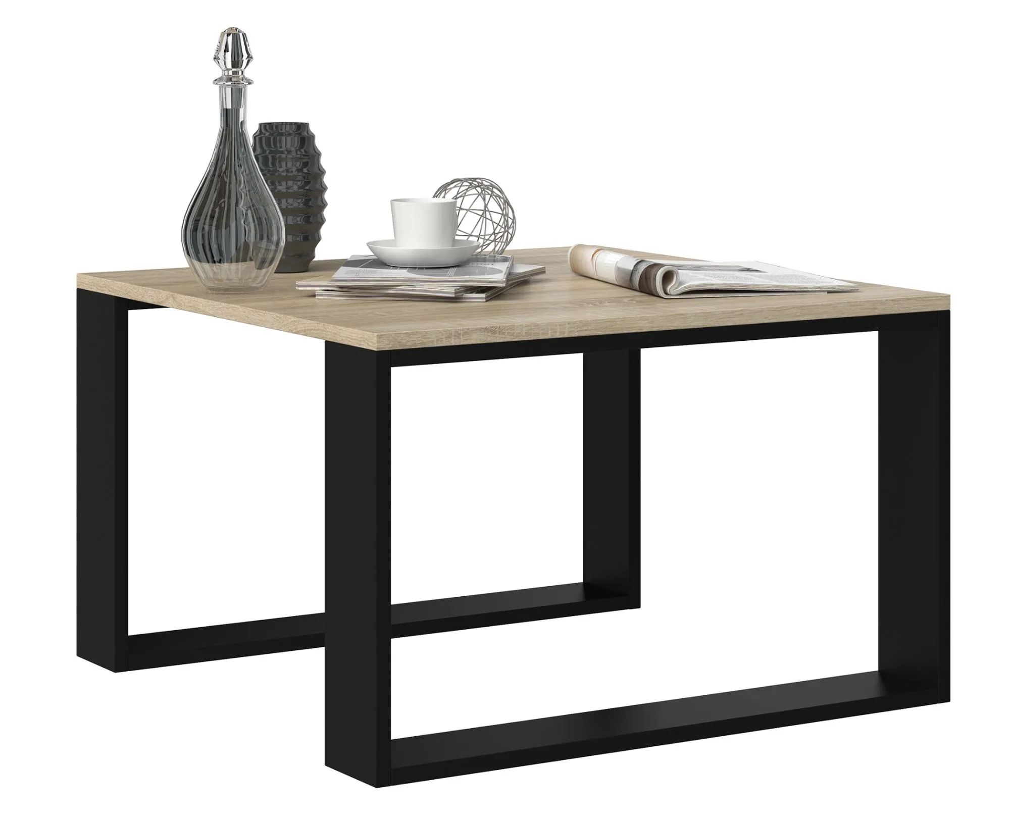 Stolik kawowy, ława, Modern Mini 67x67x40 cm, dąb sonoma, czerń