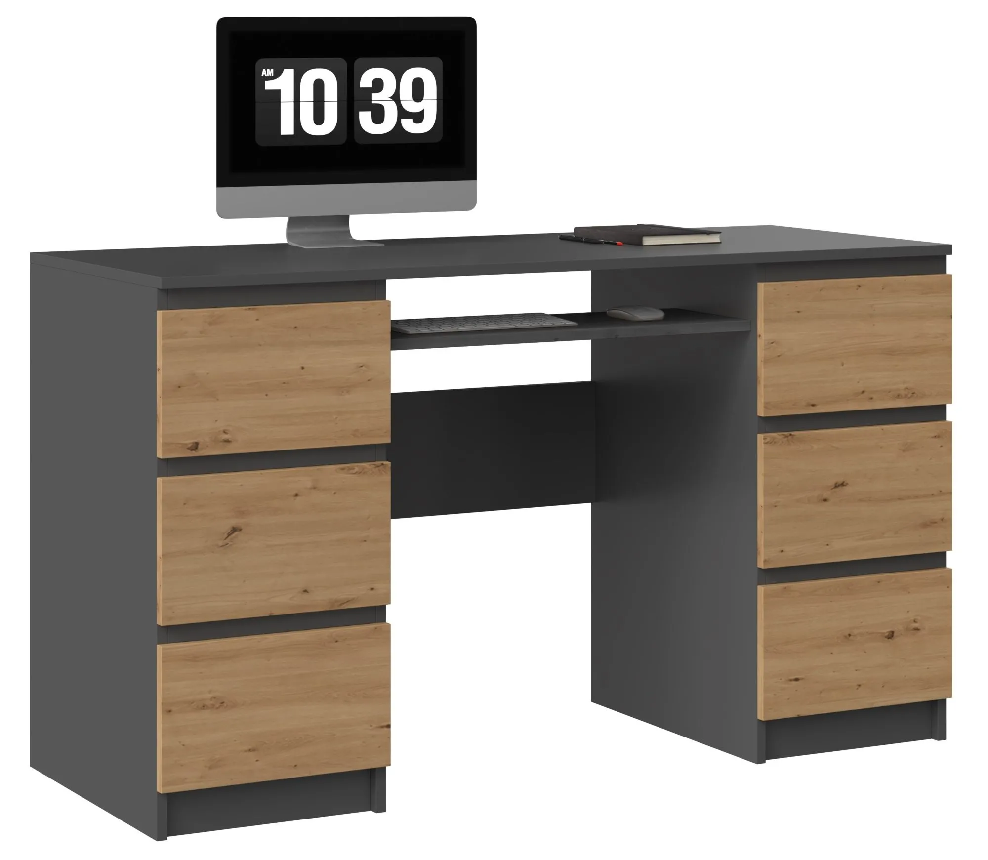 Biurko z 6 szufladami, Kuba, 120x51x76 cm, dąb artisan, antracyt