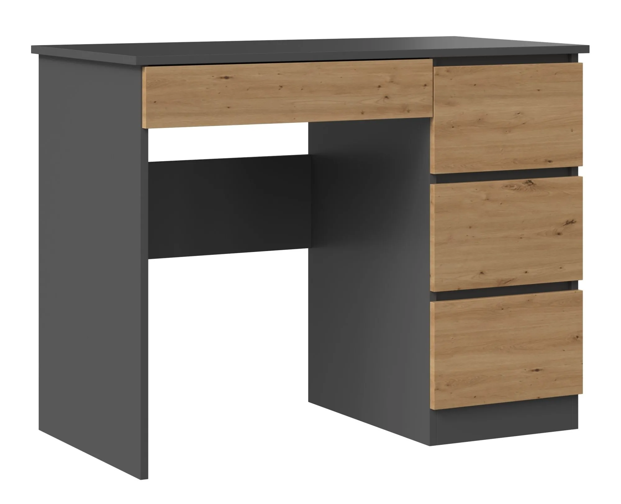 Biurko z 4 szufladami Mijas, prawe, 98x51x76 cm, dąb artisan, antracyt