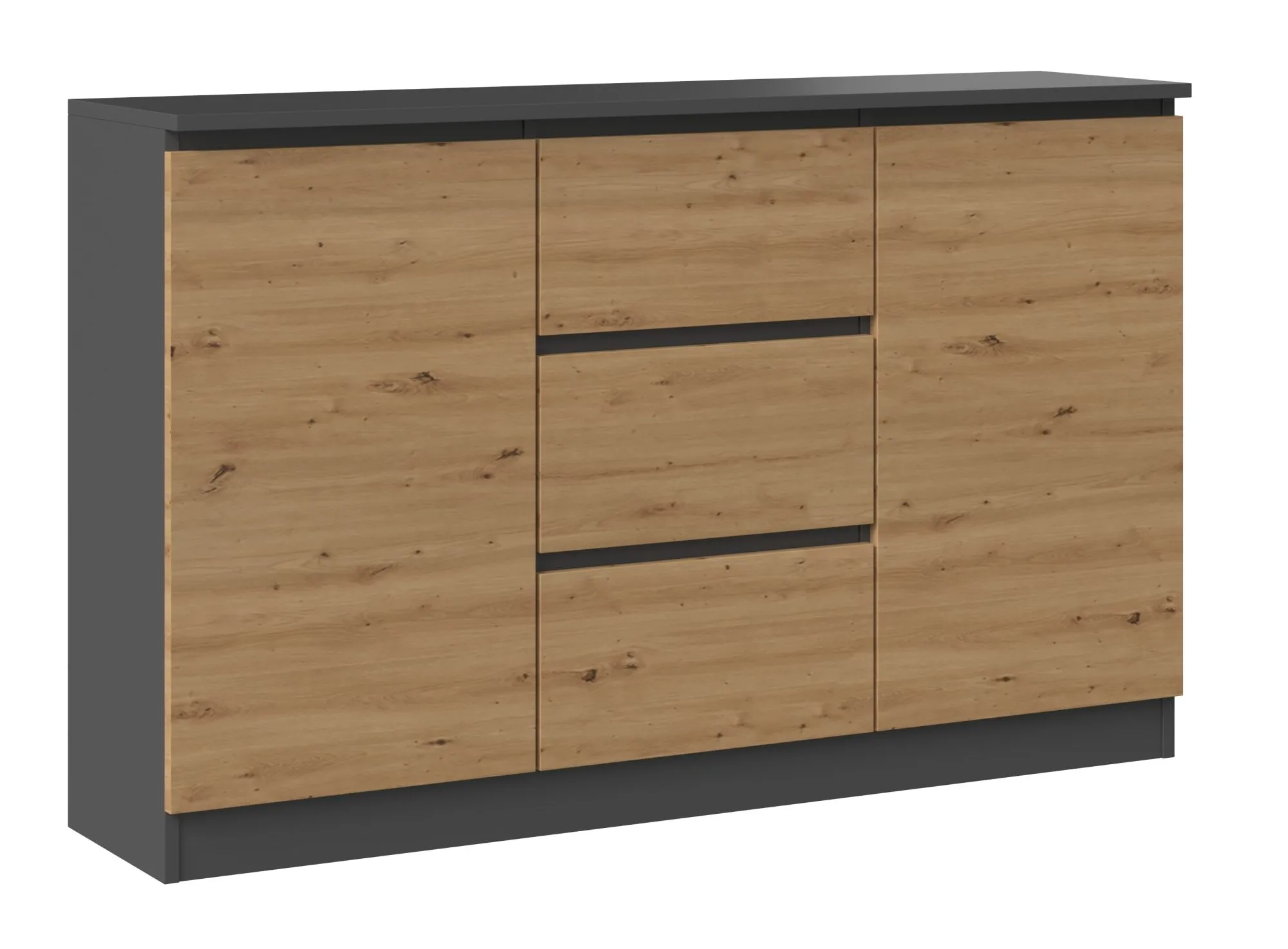 Komoda do sypialni, pokoju, 2D3S, 120x30x75 cm, antracyt, dąb artisan, mat