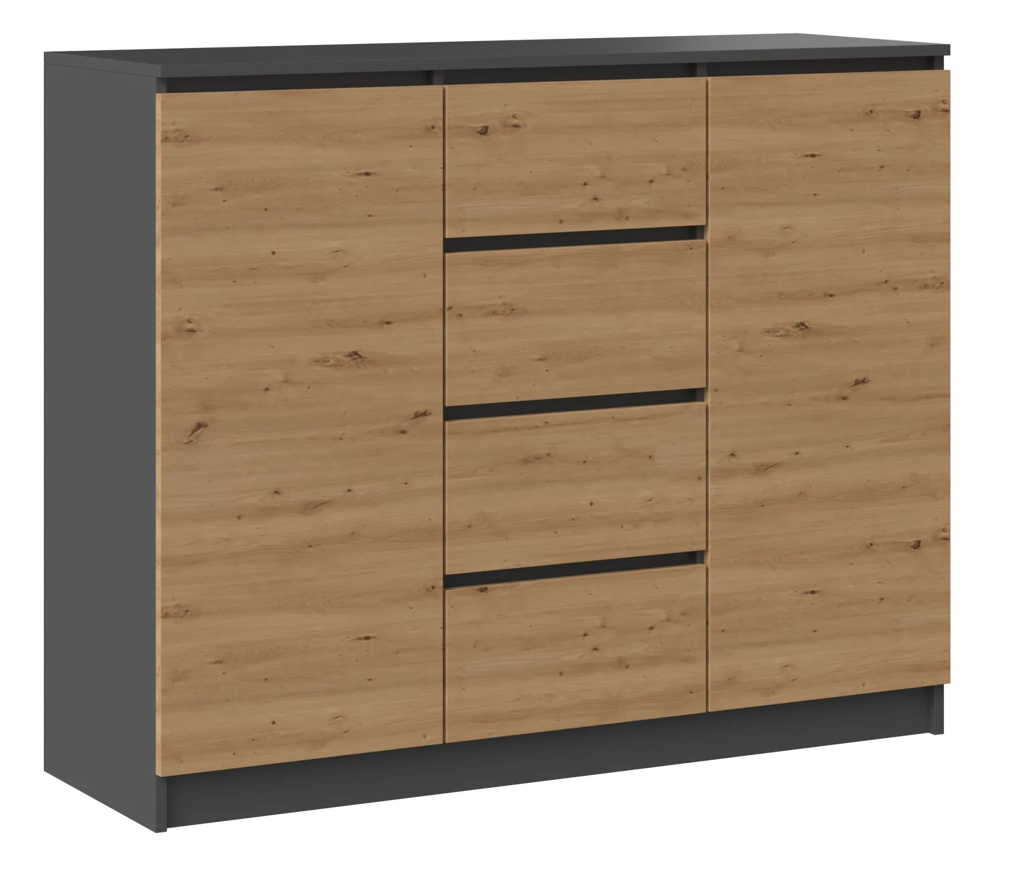 Komoda do sypialni, pokoju, 2D4S, 120x40x97 cm, antracyt, dąb artisan, mat