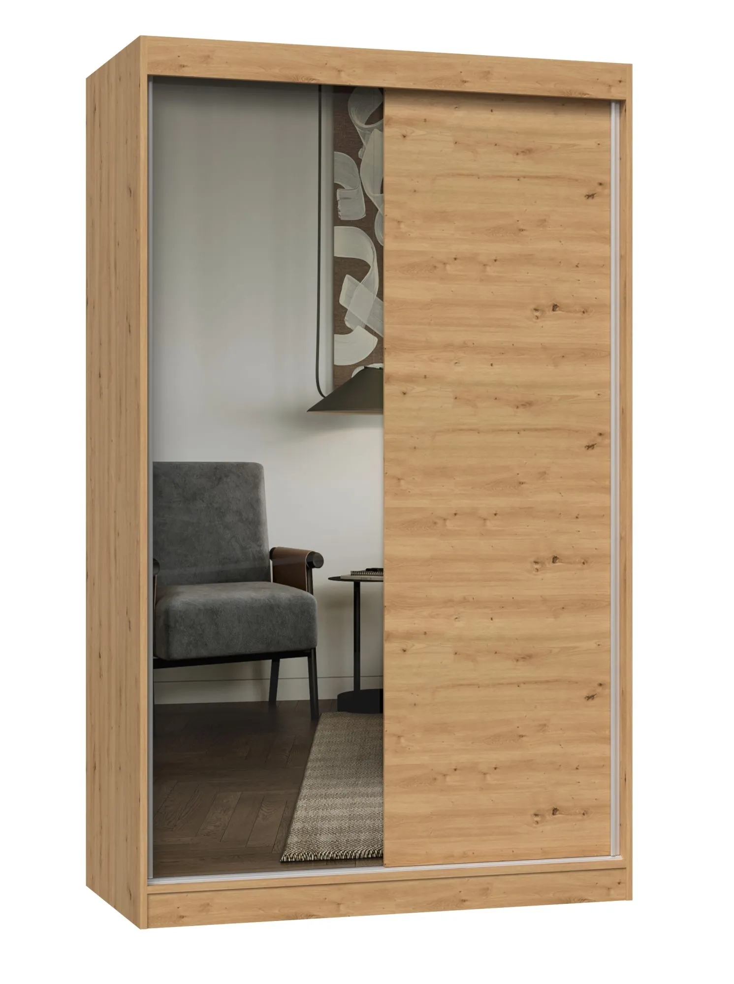 Szafa przesuwna z lustrem, Iga, 120x61x200 cm, dąb artisan, mat