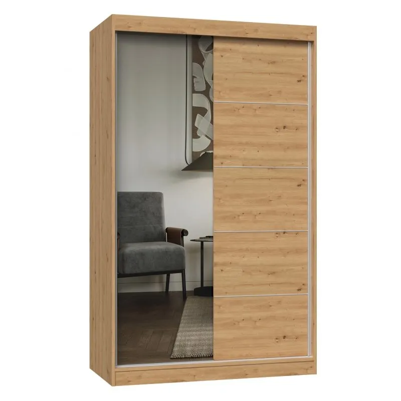 Szafa przesuwna z lustrem i szprosami, Iga, 120x61x200 cm, dąb artisan, mat