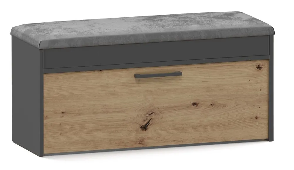 Szafka na buty, siedzisko, schowek, 100x35x49 cm, antracyt, dąb artisan