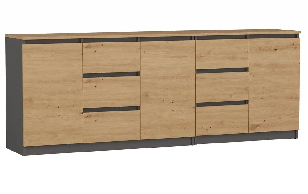 Duża komoda do pokoju, zestaw, 200x40x75 cm, antracyt, dąb artisan