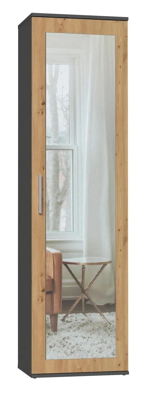 Szafa z lustrem, Duo, 50x35x180 cm, antracyt, dąb artisan, mat