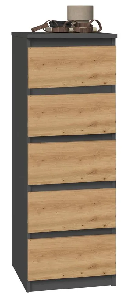 Komoda, szafka do sypialni, W5, 40x45x111 cm, antracyt, dąb artisan, mat