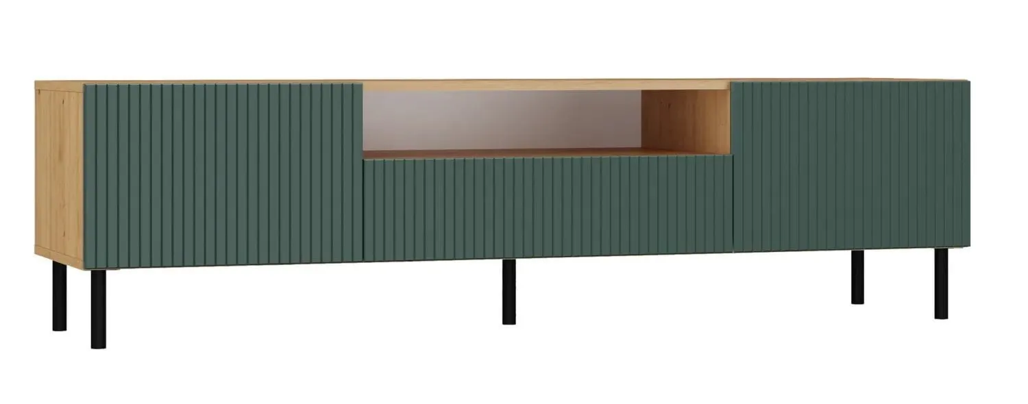 Szafka RTV, Kama, 160x40x43 cm, dąb artisan, zielony