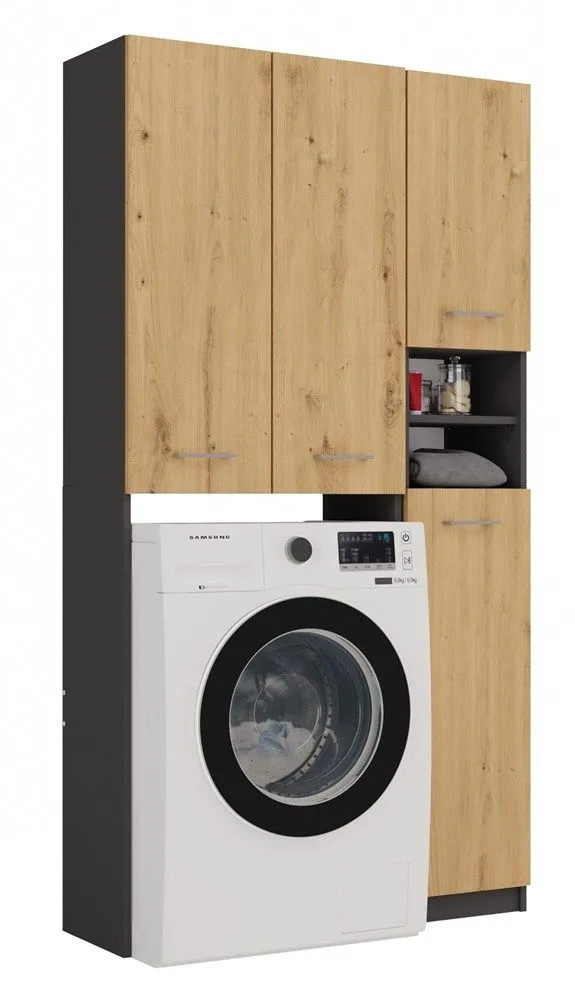 Słupek łazienkowy, szafka nad pralkę, Marpol, 96x30x180 cm, antracyt, dąb artisan, mat