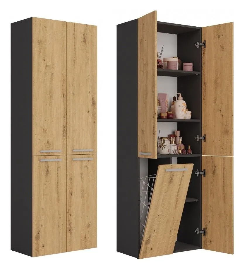 Słupek, szafka łazienkowa, Nel, 60x30x174 cm, dąb artisan, antracyt, mat