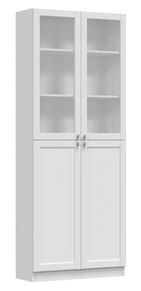 Regał zamykany, przeszklony, Pafos, 81x31x200 cm, biały, mat