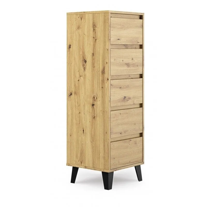 Wąska komoda do sypialni, Scandi, 40x39x121 cm, dąb artisan, mat