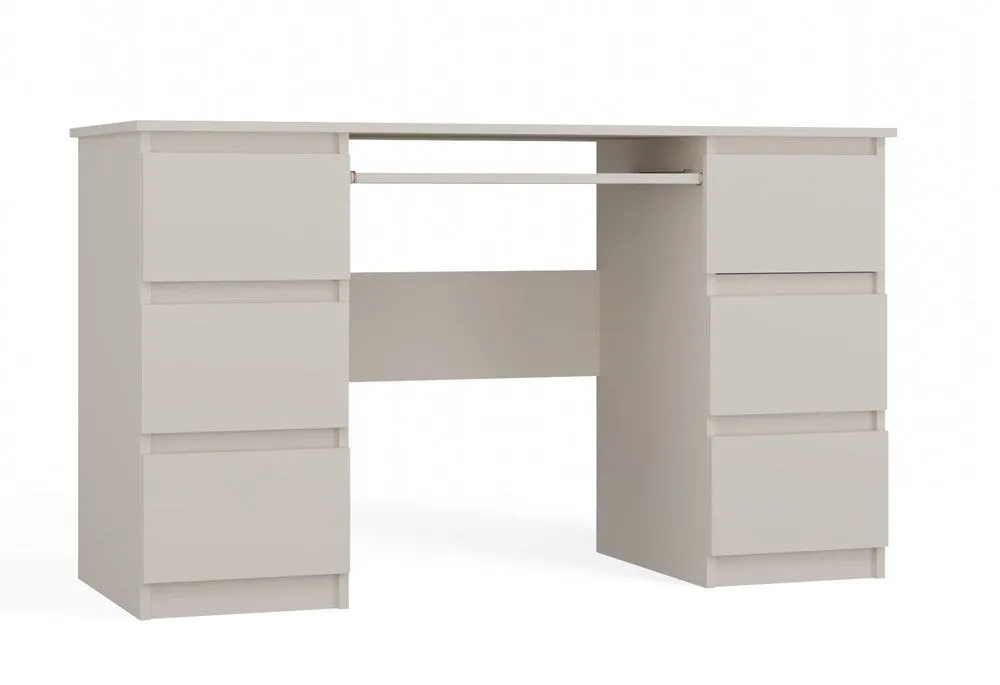 Biurko komputerowe, 6 szuflad, kuba, 130x51x76 cm, beżowy, mat