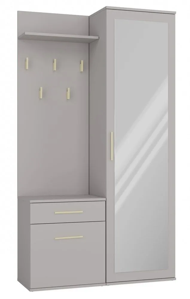 Garderoba, szafa, wieszak, lustro, duo, 100x35x180 cm, szary, mat