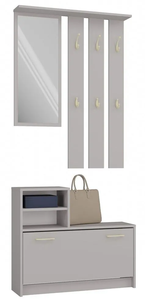 Garderoba, szafka na obuwie, wieszak z lustrem, vera, 85x24x180 cm, szary, mat