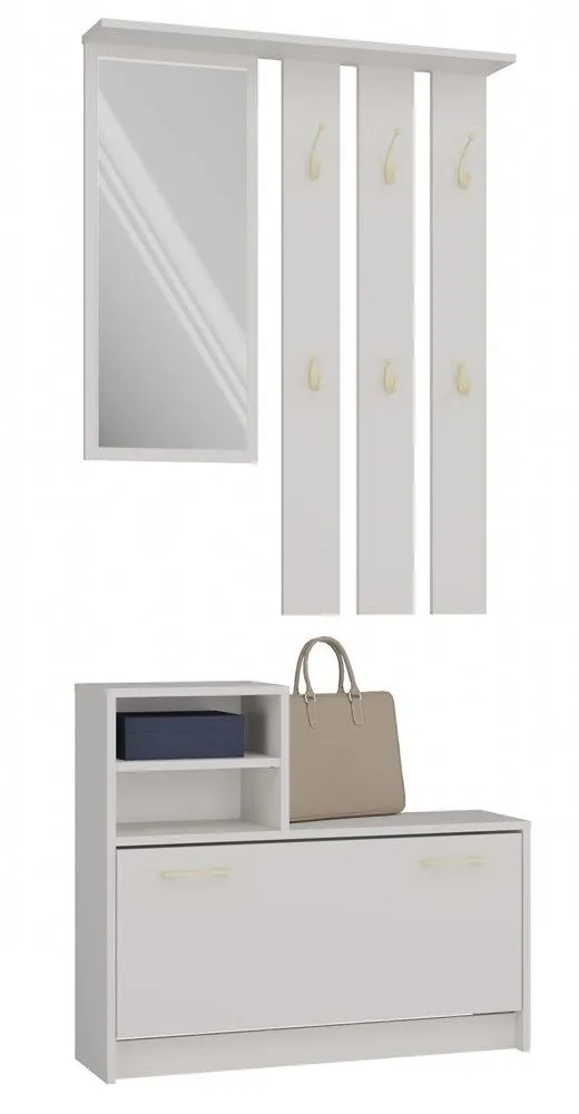 Garderoba, szafka na obuwie, wieszak z lustrem, vera, 85x24x180 cm, beżowy, mat