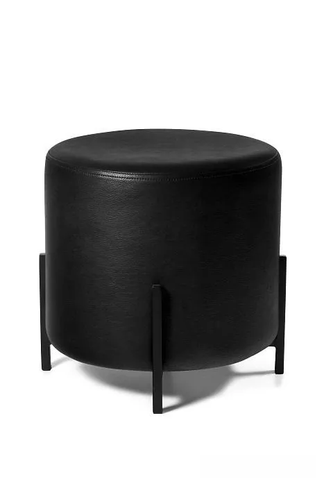 Okrągła pufa na nóżkach, ekoskóra, Soplo, 40x40x40 cm, czarny