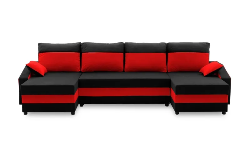 Narożnik rozkładany, MONTERO, 302x138x75 cm, czarny, czerwony