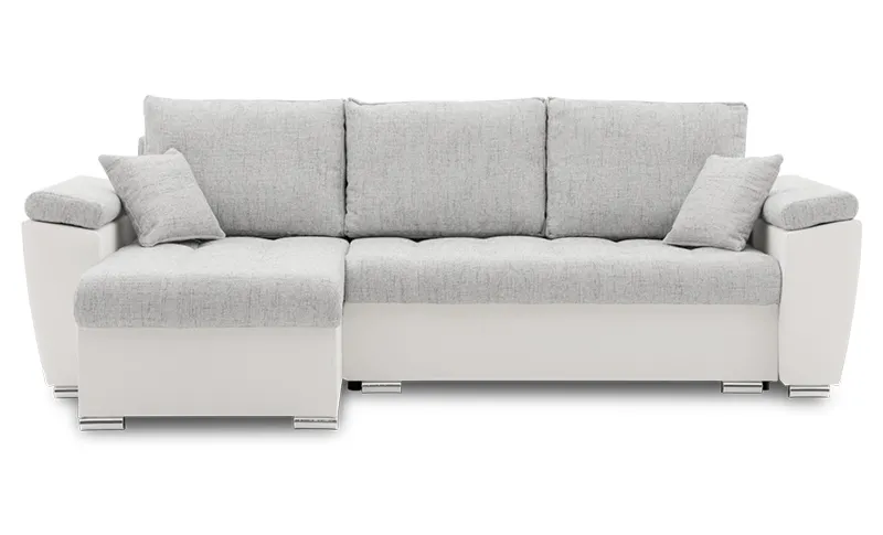 Narożnik rozkładany, lewy, MAGNUS, ekoskóra, 253x154x75 cm, biały, szary