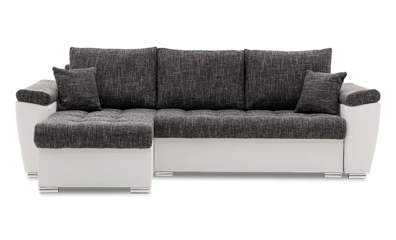 Narożnik rozkładany, lewy, MAGNUS, ekoskóra, 253x154x75 cm, ciemny szary, biały