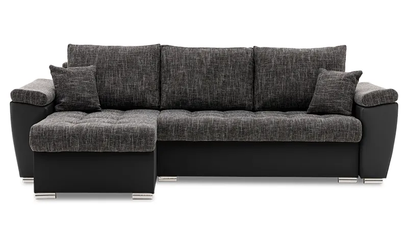 Narożnik rozkładany, lewy, MAGNUS, ekoskóra, 253x154x75 cm, ciemny szary, czarny