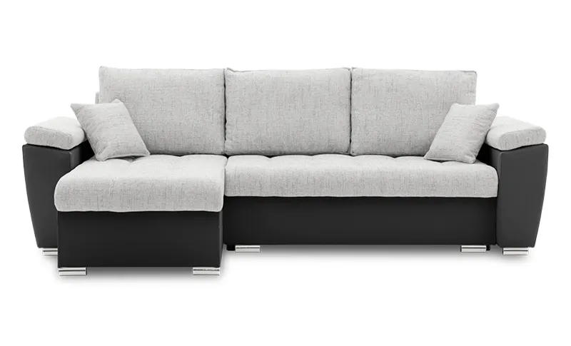 Narożnik rozkładany, lewy, MAGNUS, ekoskóra, 253x154x75 cm, czarny, szary